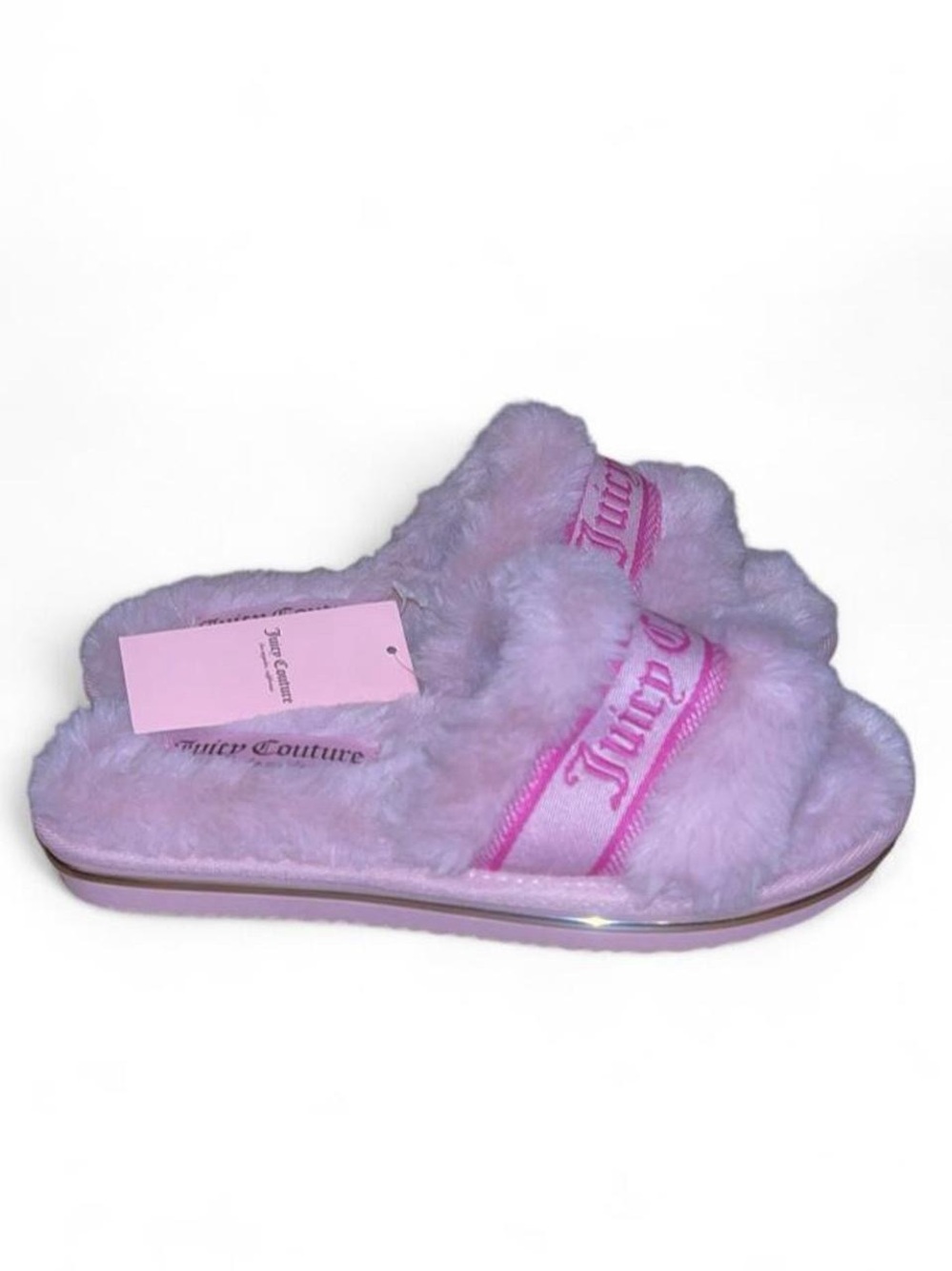 Juicy Couture Pink Faux Fur Slides Slippers NWT Y2K Cozy Size S - Picture 3 of 8